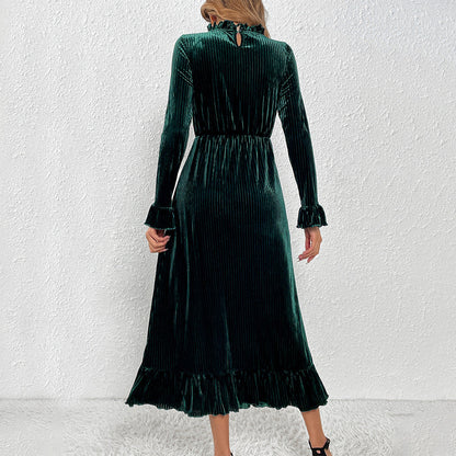 Damen Langarm-Wickelkleid Samt Rüschendetails