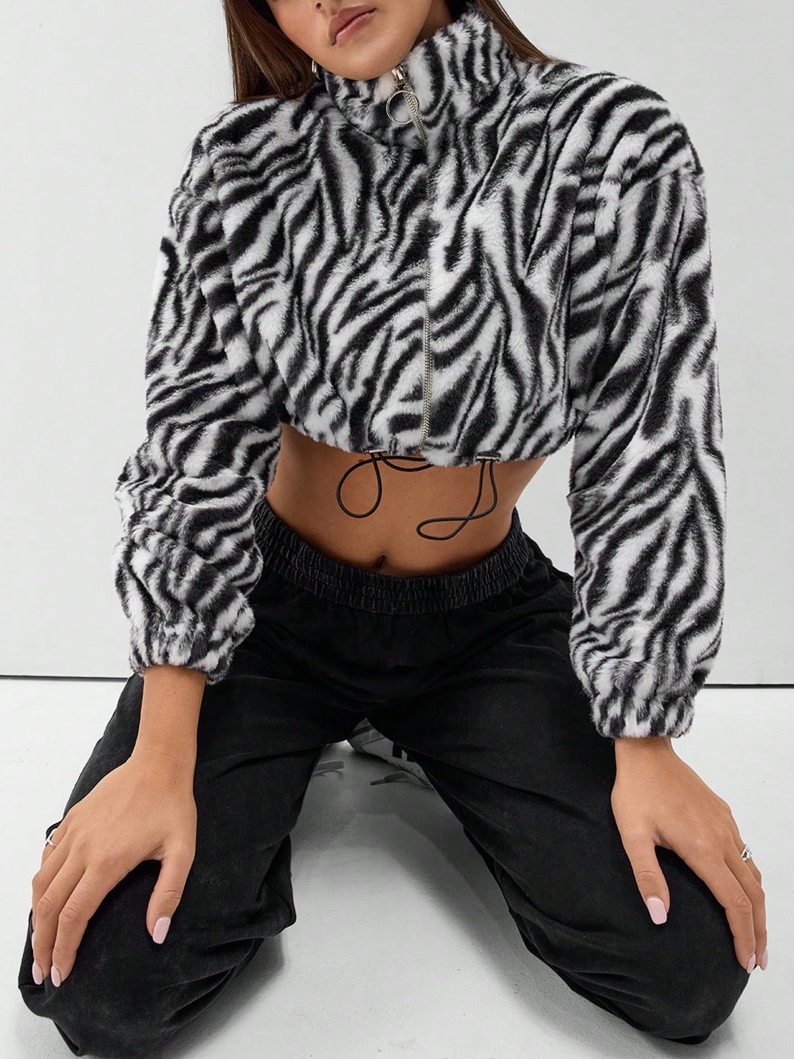 Damen Fleece-Jacke Zebra-Design Elastisch