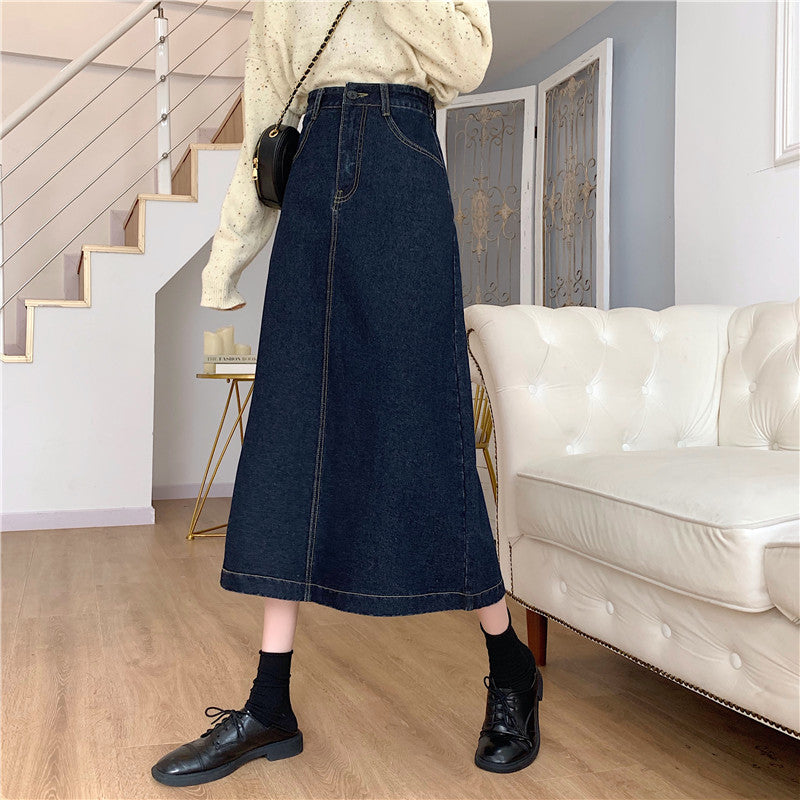Damen Midi-Rock Hohe Taille Denim
