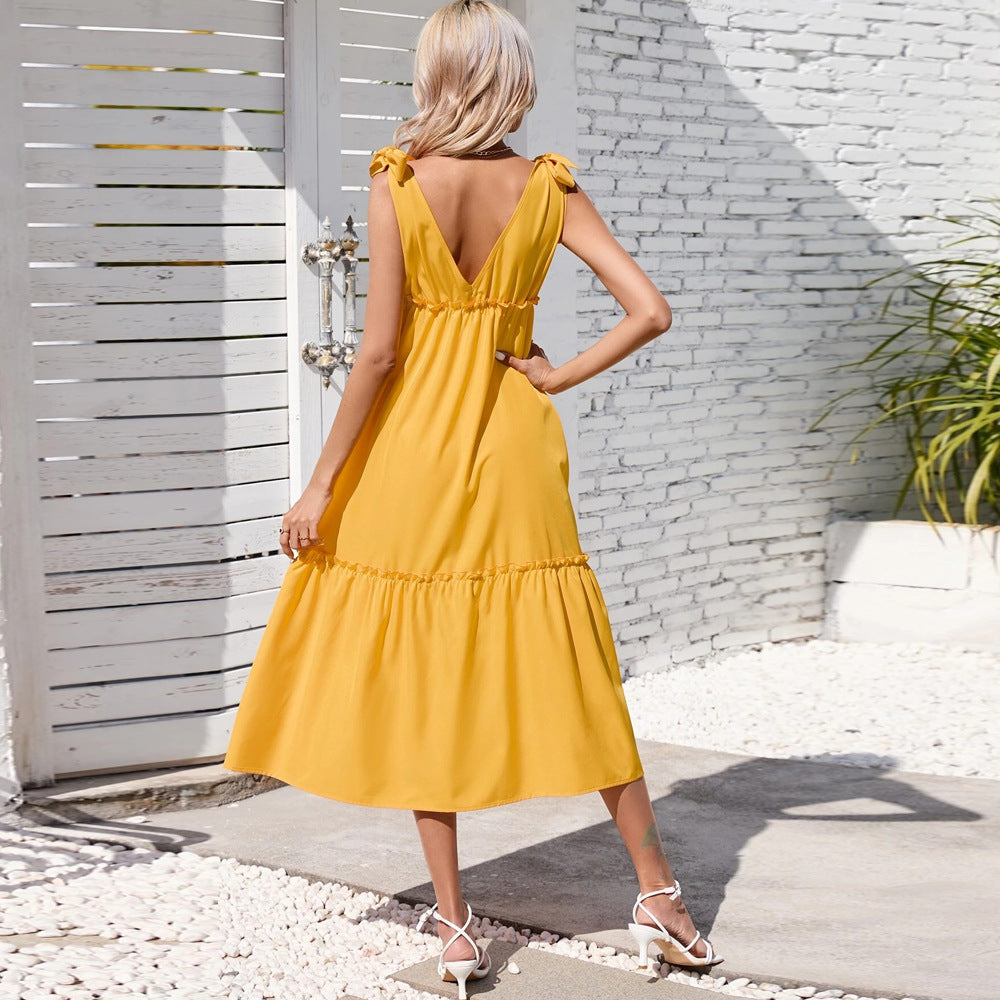 Damen Midikleid Rüschenverzierter Saum Tiefes V Norvielle