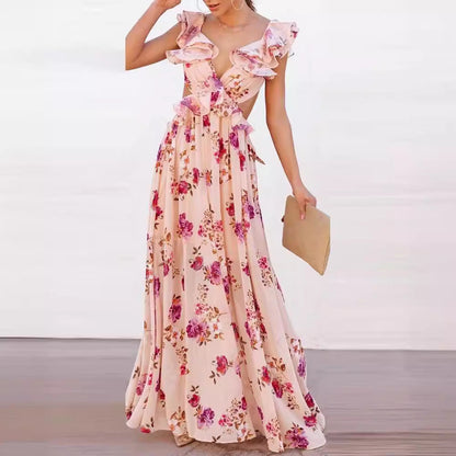 Damen Maxikleid Rüschendetails Florales Design Norvielle