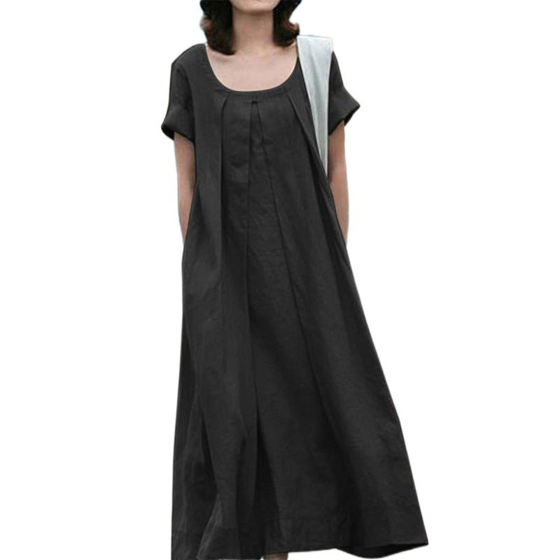 Damen Maxi-Kleid Weiter Schnitt Rundhalsausschnitt Norvielle