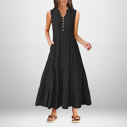 Damen Maxikleid Knöpfe Seitentaschen Norvielle