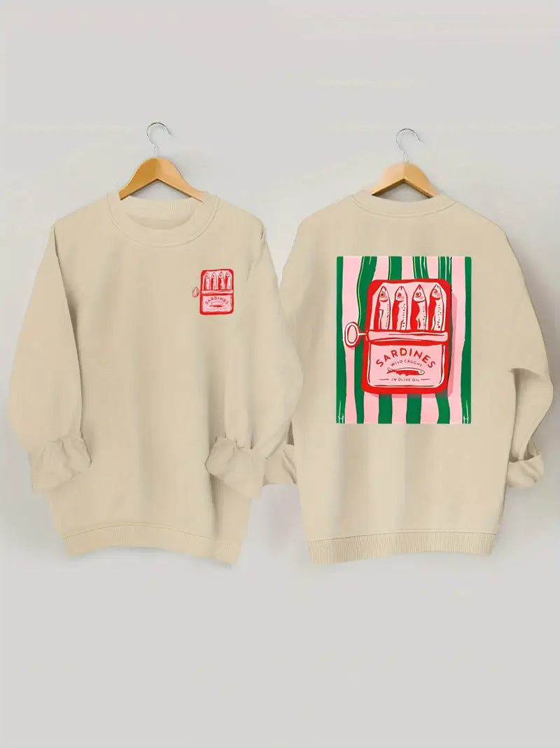 Damen Sweatshirt Sardinen-Grafik Lässig Norvielle