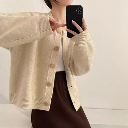 Damen Strickcardigan Kuschelig Knöpfe Feine Textur Beige