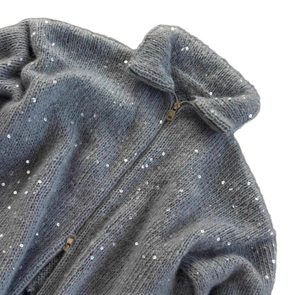Damen Strickmantel mit Pailletten Glitzer Norvielle