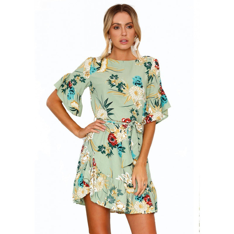 Damen Wickelkleid mit Volantärmeln und Taillengürtel Floral Norvielle