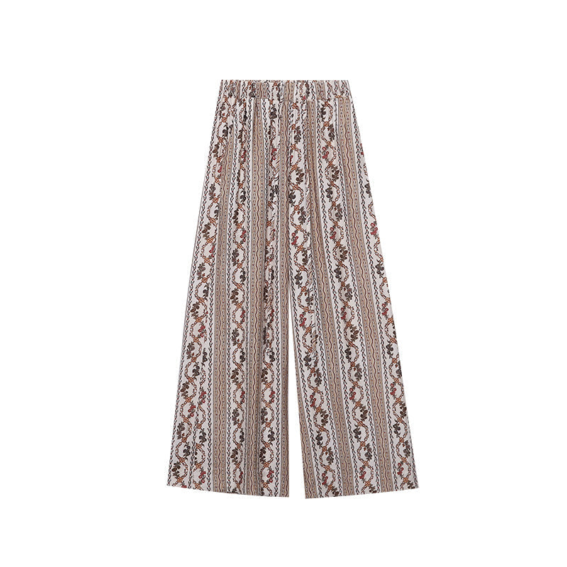 Damen Palazzo Hose Elastischer Bund Geometrisches Muster Beige