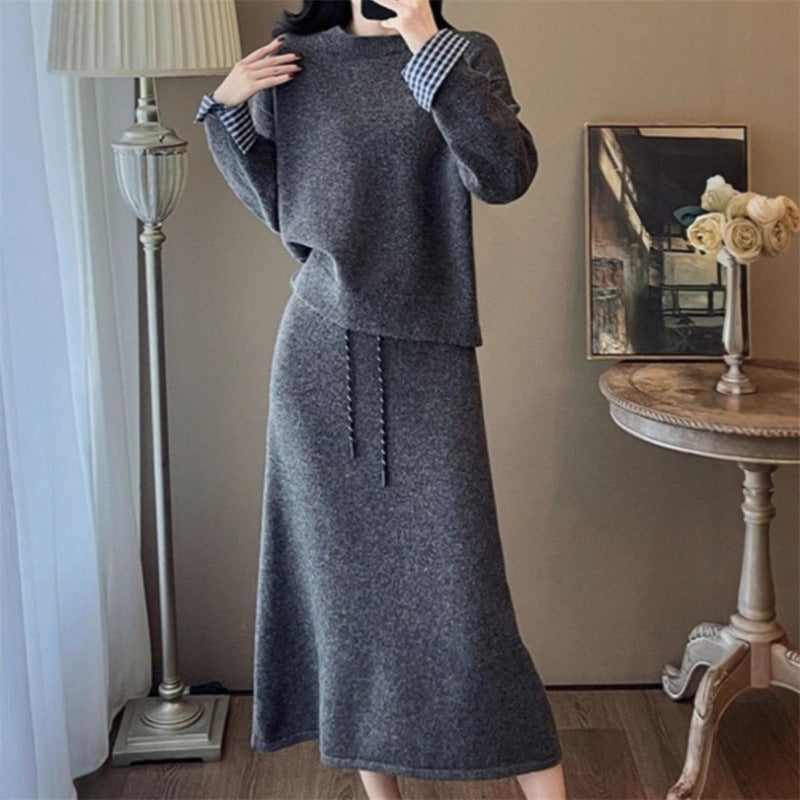 Damen Strickkleid Elegantes Design Abnehmbarer Kragen