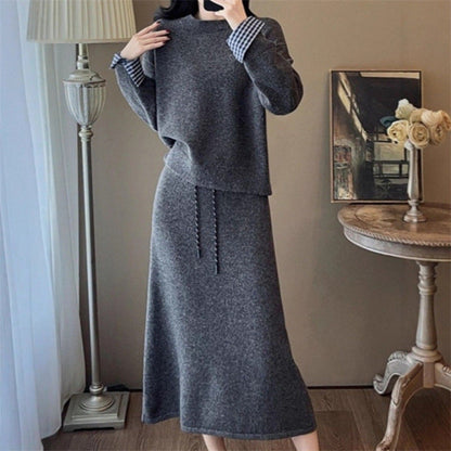 Damen Strickkleid Elegantes Design Abnehmbarer Kragen