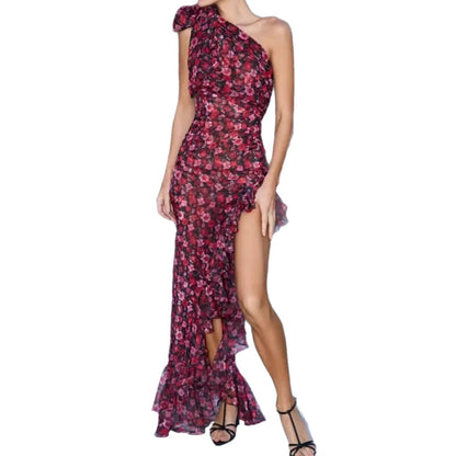 Damen Minikleid Asymmetrisch Floral mit Volantabschluss und