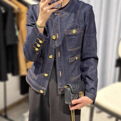 Damen Denimjacke Goldene Knöpfe