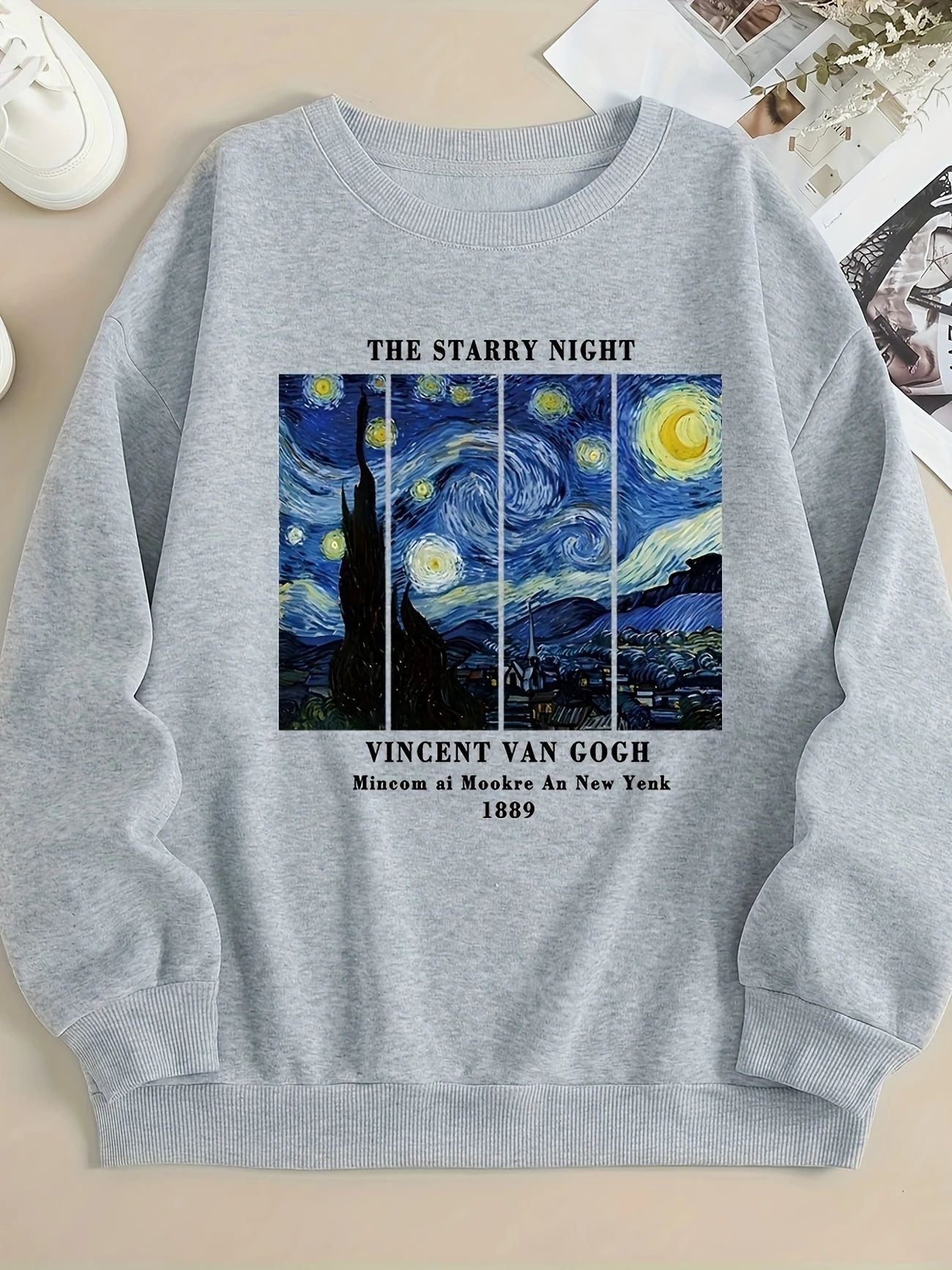 Damen Sweatshirt Van Gogh Motiv Baumwolle Modern
