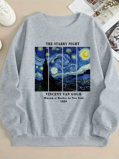 Damen Sweatshirt Van Gogh Motiv Baumwolle Modern