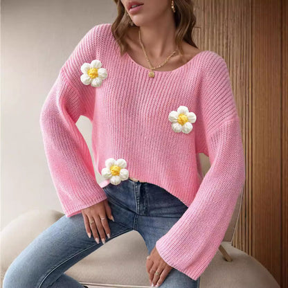 Damen Strickpullover Florales 3D-Design Weite Ärmel Norvielle - Norvielle