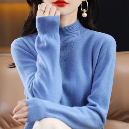 Damen Pullover Feinripp mit hohem Kragen Elegantes Design
