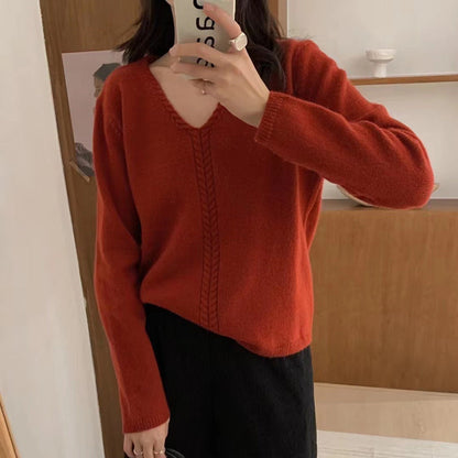 Damen Pullover V-Ausschnitt Feines Zopfmuster Norvielle
