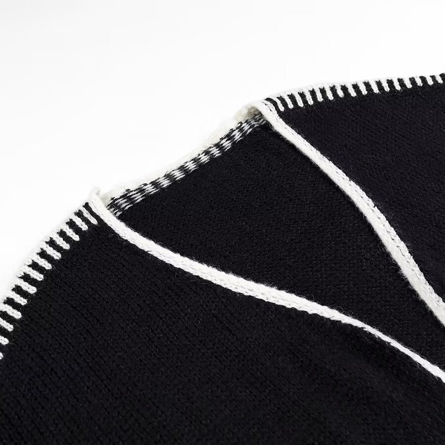 Damen Strickjacke Offen mit Kontrastnähten Norvielle