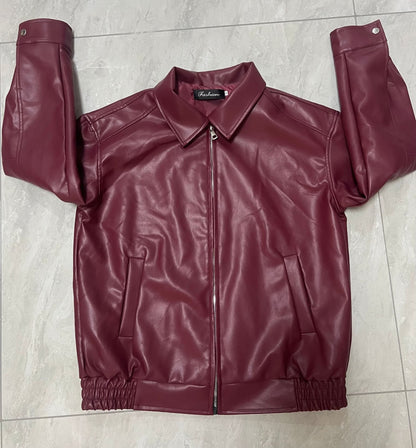 Damen Lederjacke Lässig Großer Kragen