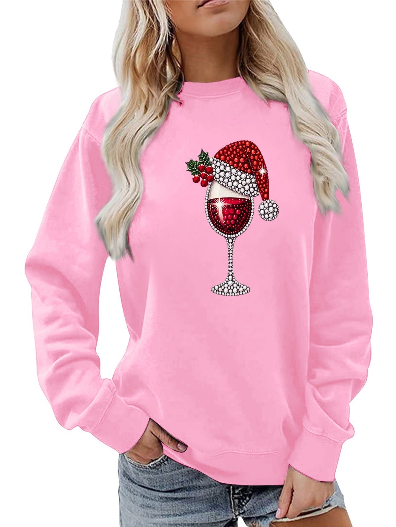 Damen Sweatshirt Weich Innenfutter Weinmotiv Norvielle