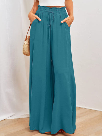 Elastischer Damen Gürtelhose Weite Bein Hohe Taille