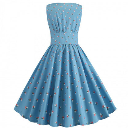 Damen A-Linien Kleid mit Blumenmuster und Knöpfen