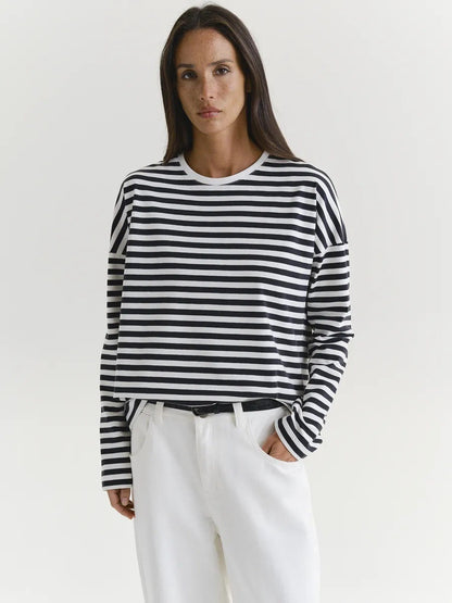 Damen Langarmshirt Gestreift Rundhalsausschnitt Lässig