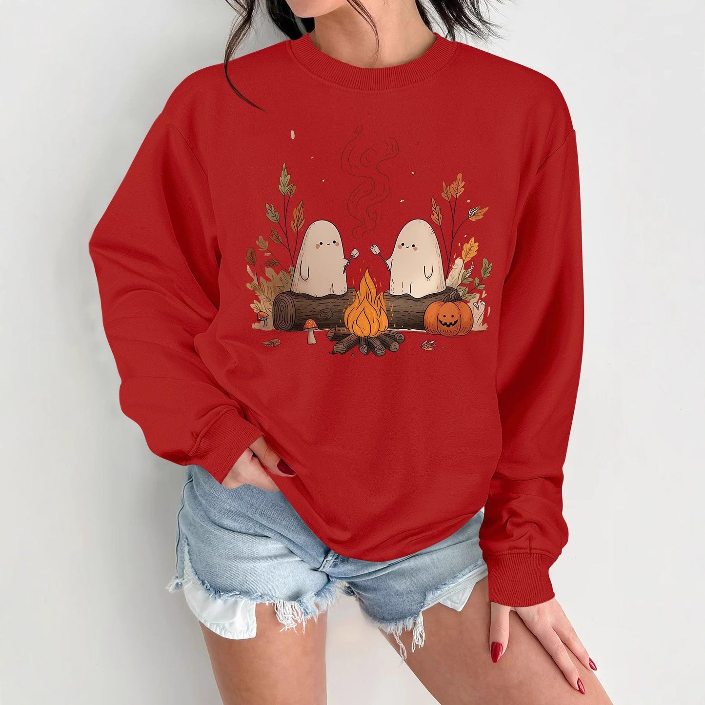 Damen Sweatshirt Gruselmotiv Bequem Norvielle