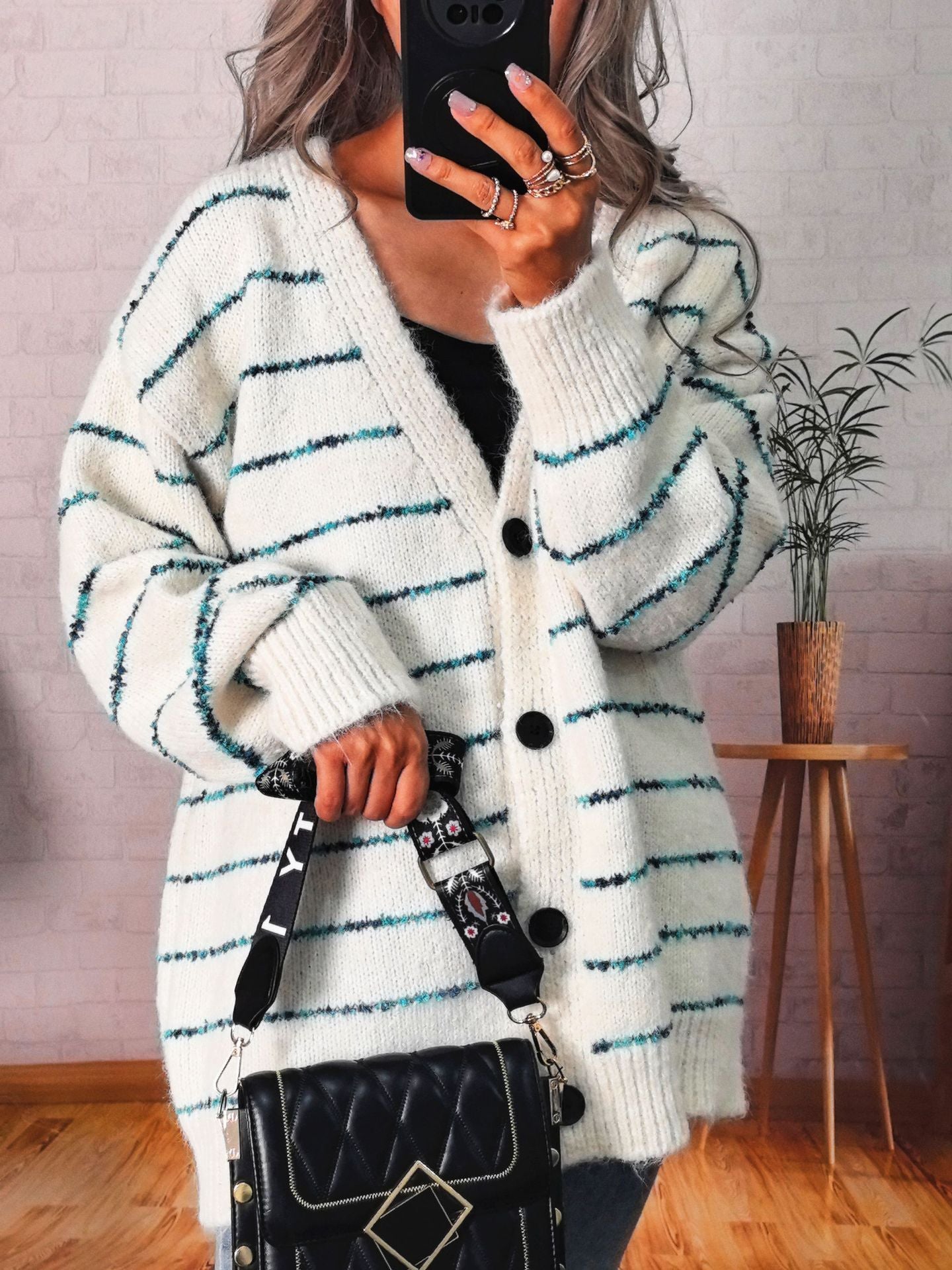 Damen Strickjacke Kontraststreifen Norvielle