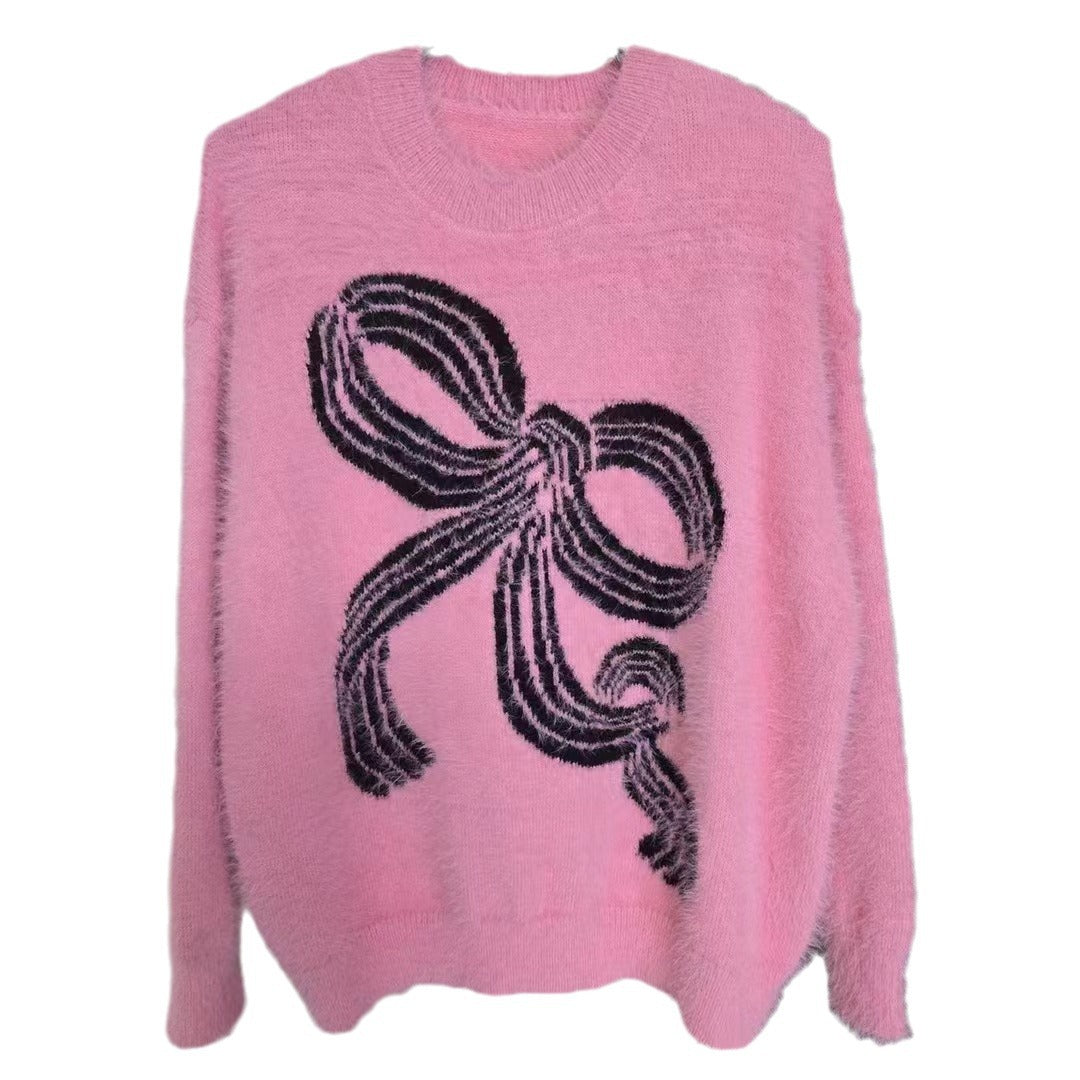 Damen Pullover Kuschelig Dekoratives Schleifenmuster Norvielle