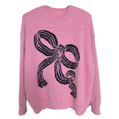 Damen Pullover Kuschelig Dekoratives Schleifenmuster Norvielle