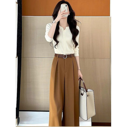 Damen High-Waist-Hose Weite Plissee-Details