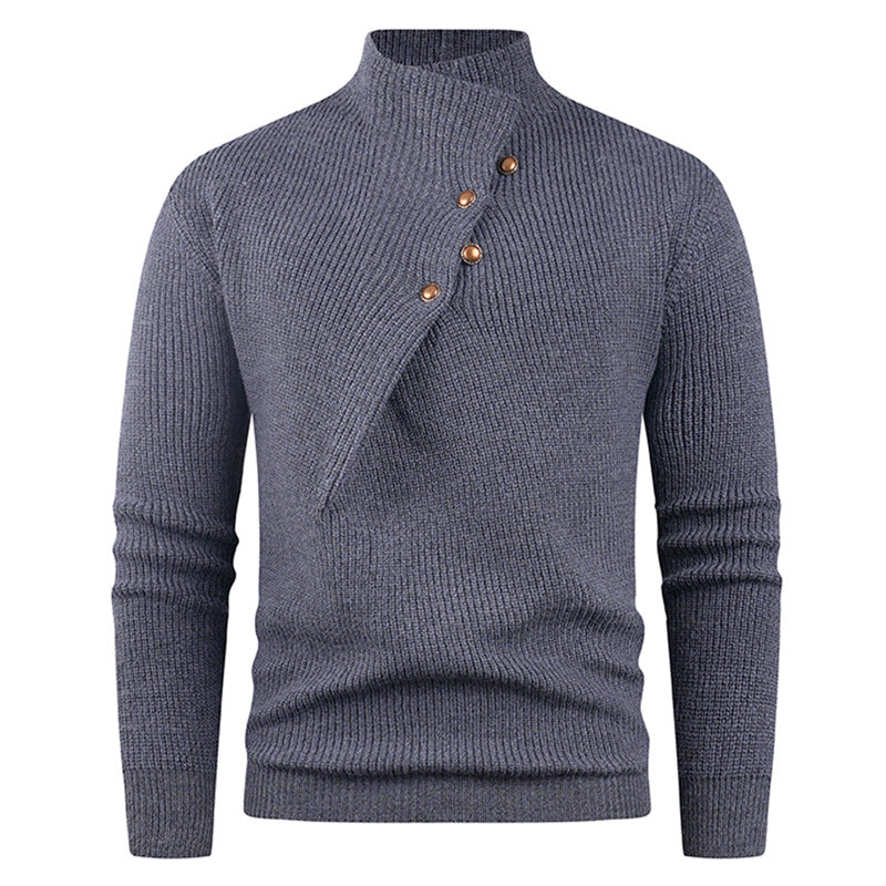 Herren Strickpullover Asymmetrischer Kragen Dekorative Holzknöpfe - Norvielle