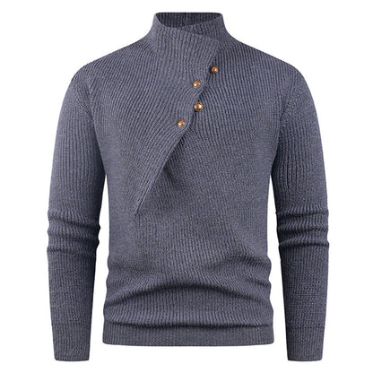 Herren Strickpullover Asymmetrischer Kragen Dekorative Holzknöpfe - Norvielle