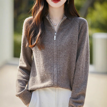 Damen Pullover Kuschelfleece Hochkragen Feine Struktur Norvielle