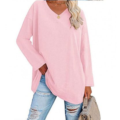 Damen Sweatshirt V-Ausschnitt Langärmlig Asymmetrisch Grau