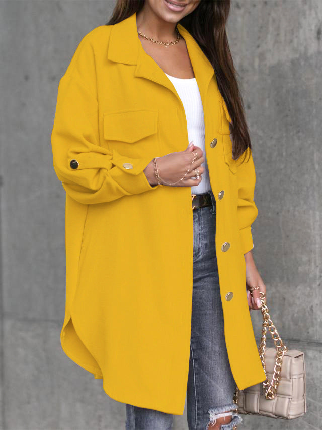 Damen Oversized Hemdjacke aus Baumwolle mit Taschen und modischem