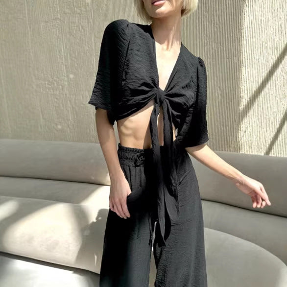 Damen Crop- Set mit High-Waist-Hose