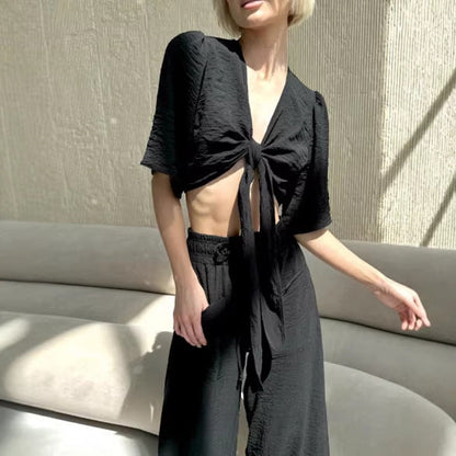 Damen Crop- Set mit High-Waist-Hose
