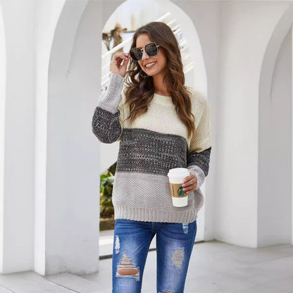 Damen Grobstrickpullover Blockdesign Lässig Norvielle