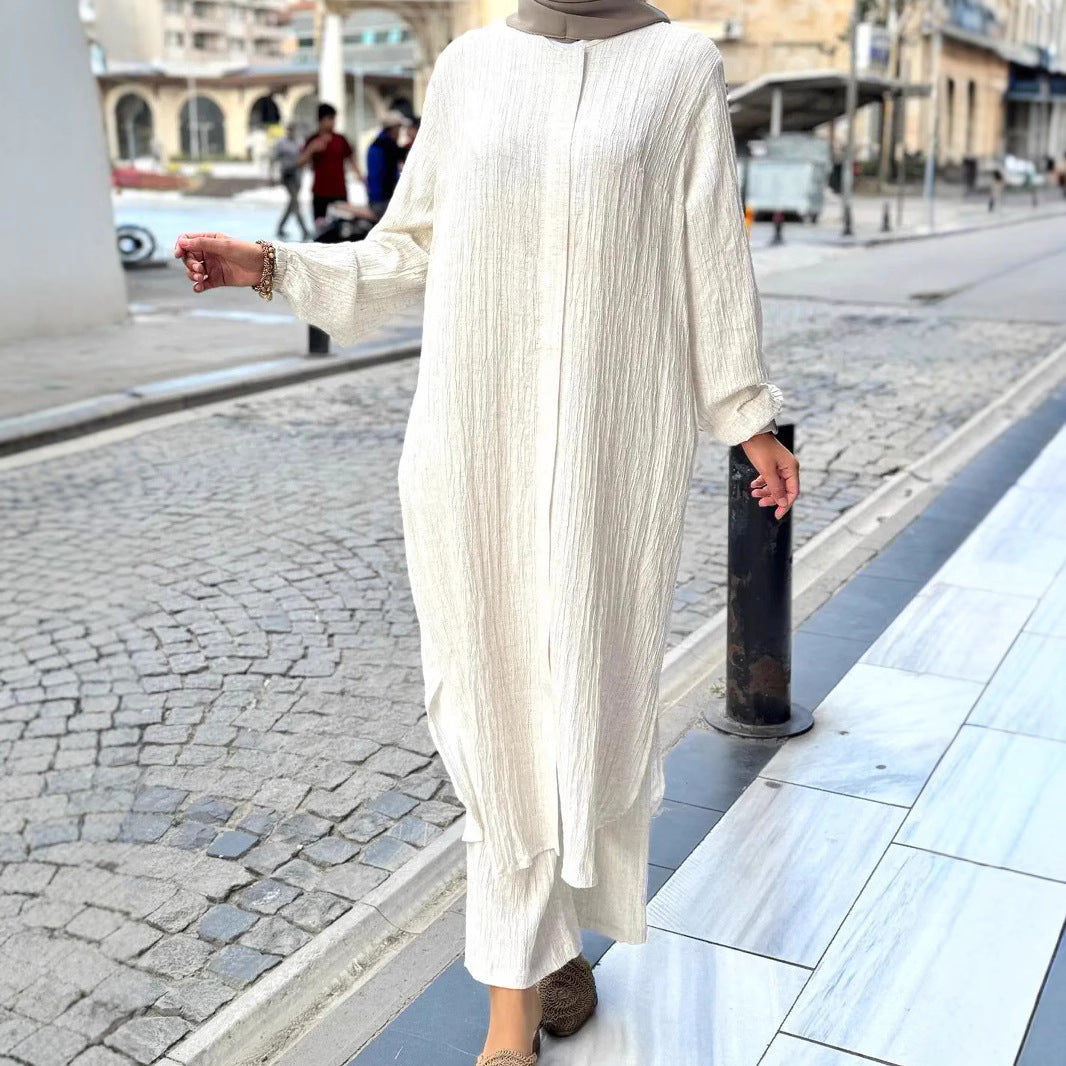 Damen Langarmkleid mit Rüschensaum aus Strukturstoff - Norvielle
