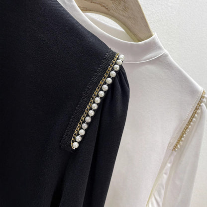 Damen Elegantes Longsleeve Oberteil mit Perlenapplikationen