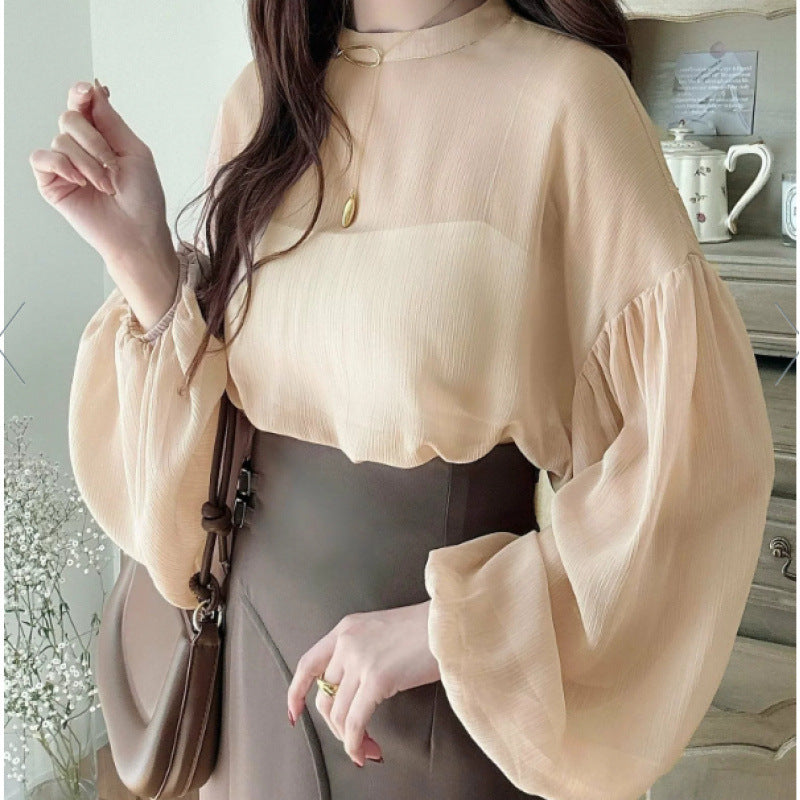 Damen Bluse Rundhalsausschnitt Voluminöse Ärmel Elegantes Design - Norvielle