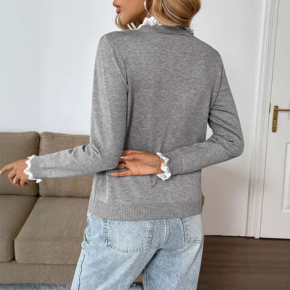 Damen Pullover Rüschendetail Knopfleiste Norvielle