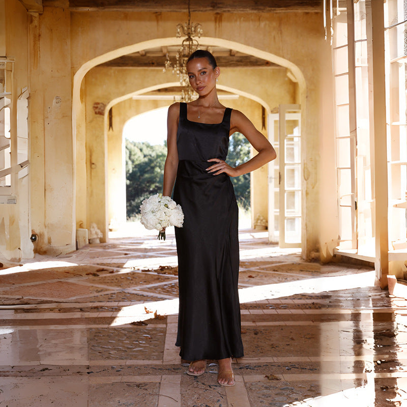 Damen Maxikleid mit seitlichem Schlitz und schmalen Trägern Norvielle
