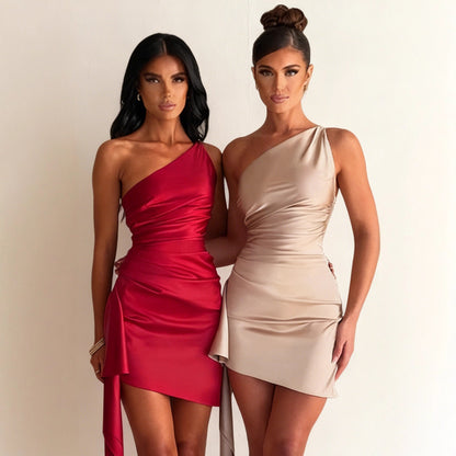 Damen Minikleid Asymmetrisch Drapierungsdesign Norvielle es