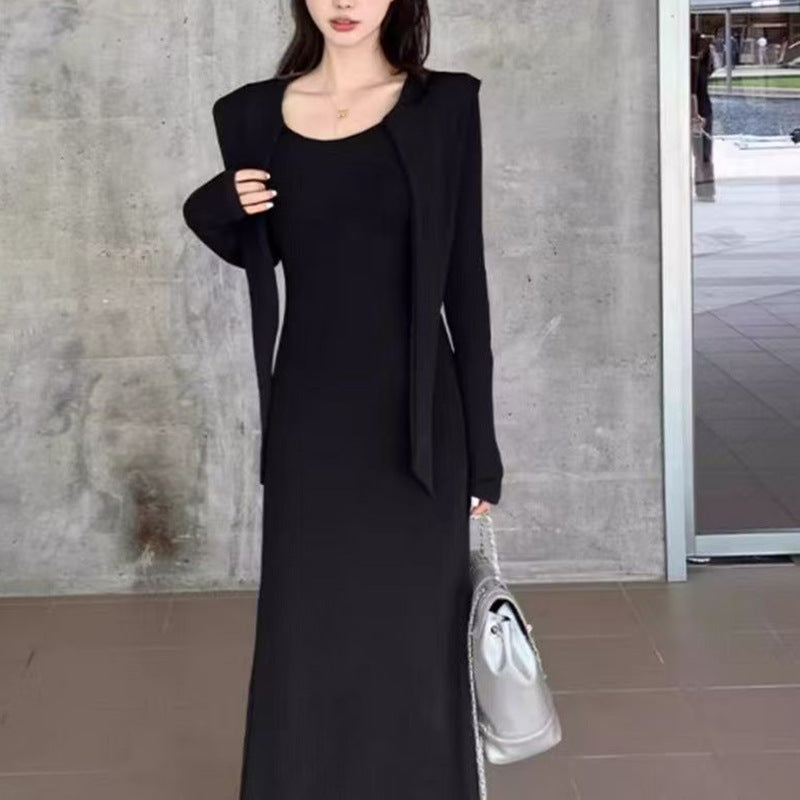 Damen Taillenkleid mit Kordelzug V-Ausschnitt