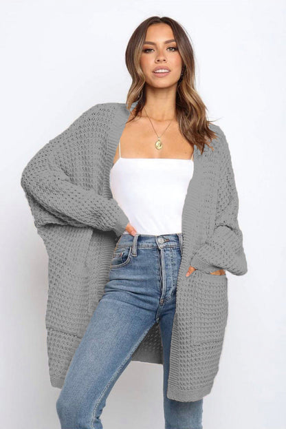Damen Cardigan Grobstrick mit Taschen Locker Passform Beige