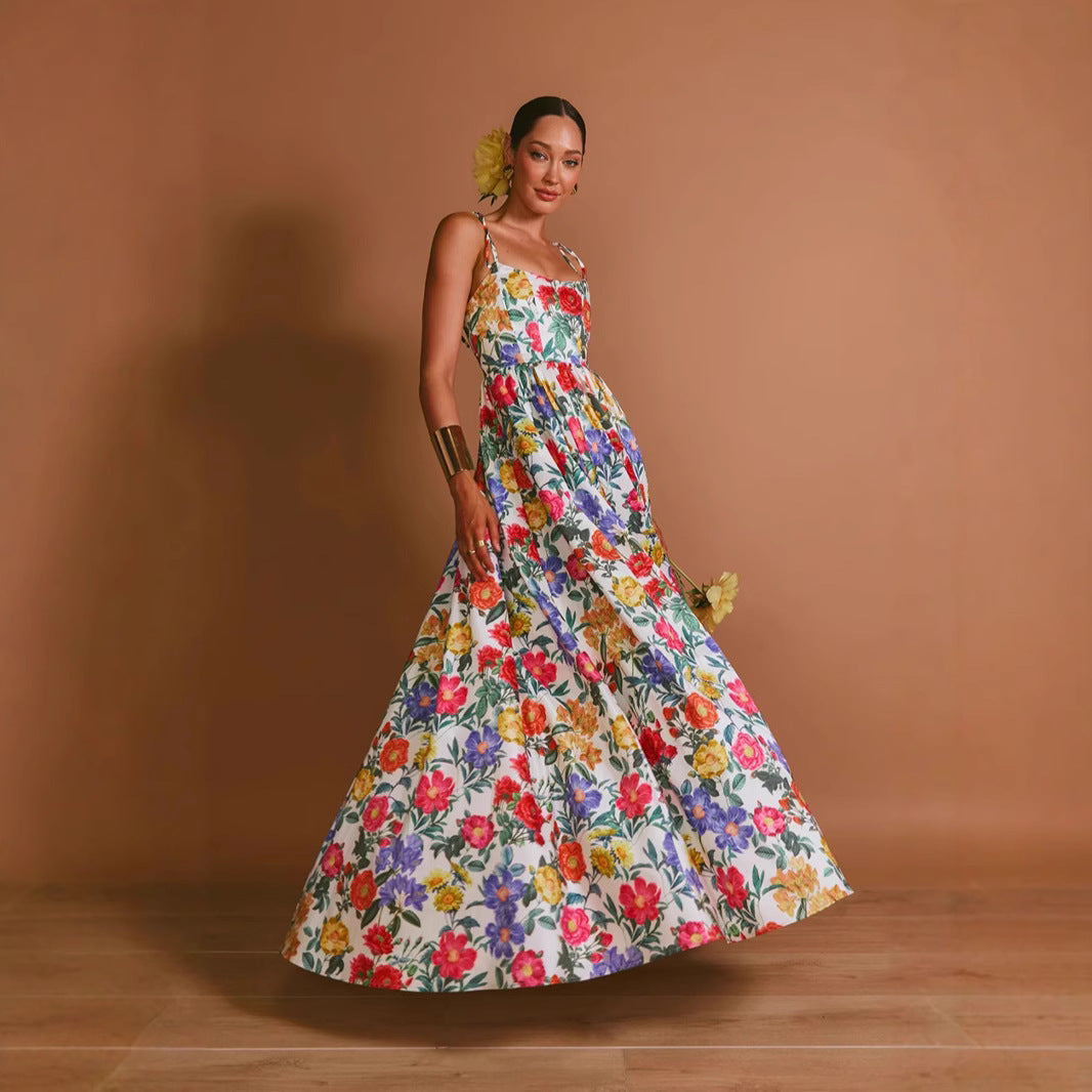 Damen Maxi-Kleid Langarm Floralmuster Rüschendetails Norvielle