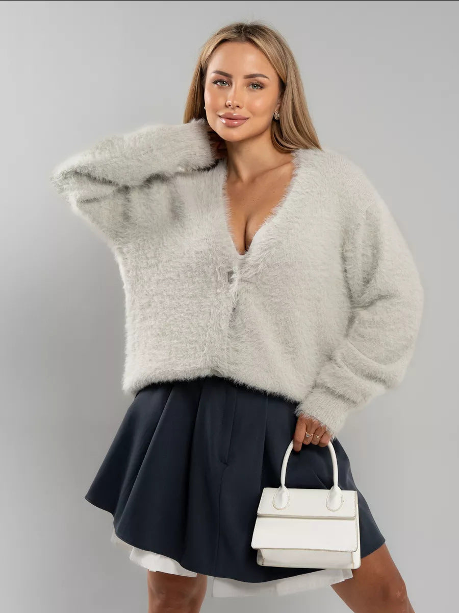 Damen Cardigan Oversized V-Ausschnitt Weich Norvielle